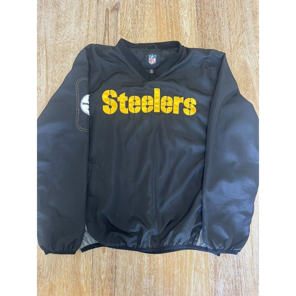 Pittsburgh Steelers Jacket Mens L Black NFL Football Pullover Windbreaker GIII
